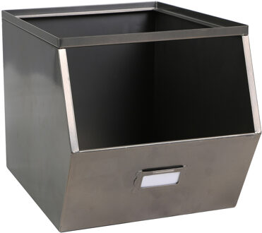 Stapelbare opbergmand Open Metal Box - L23 x B32 x H21 cm - metaal - donkergrijs - Opbergmanden