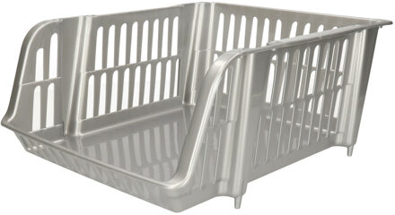 Stapelbare opbergmand - Zilver - 16 liter - kunststof - 38 x 28 x 15 cm