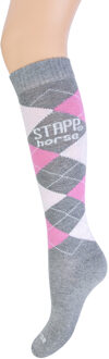 Stapp Horse Kniekous Horse Ruit Grijs&Roze&Fuchsia 35-38