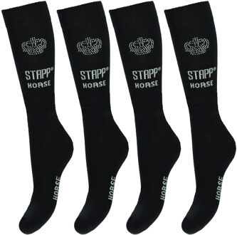 Stapp Horse Paardrijsokken Kroon Strass 4-pack Zwart / Zilver-35/38 Zwart/Zilver - 35/38