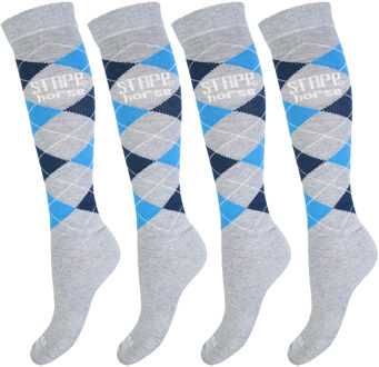 Stapp Horse Paardrijsokken Ruit 4-pack Grijs / Marine / Blauw-35/38 Grijs/Marine/Blauw - 35/38