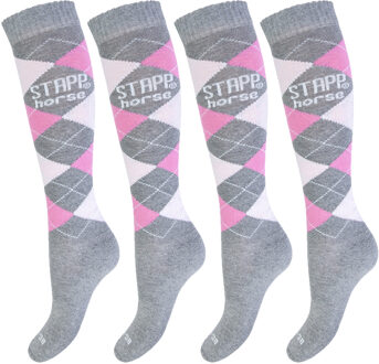 Stapp Horse Paardrijsokken Ruit 4-pack Grijs / Roze / Fuchsia-35/38 Grijs/Roze/Fuchsia - 35/38