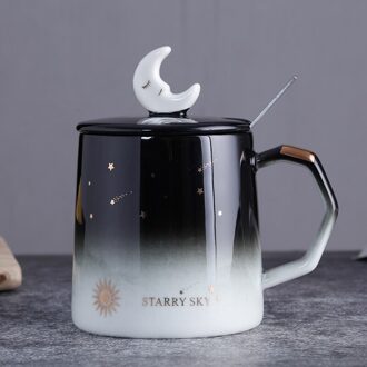 Star Mok Individuele Trend Keramische Water Cup Nordic Melk Koffie Thee Cup Met Deksel Lepel B