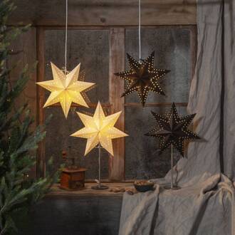 Star Trading Bobo tafellamp, wit, papieren ster, hoogte 51 cm, E14 wit, geborsteld ijzer