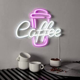 Star Trading Coffee LED wandlamp, roze/wit, plexiglas, 40 x 30 cm USB transparant