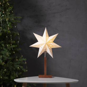 Star Trading Karo tafellamp, wit, 55 cm, papier, acaciahout, ster wit, hout