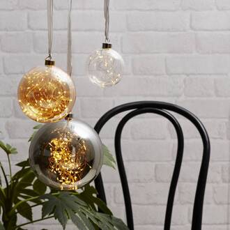 Star Trading LED-decoratiebol Glow van glas, Ø 20 cm rookgrijs rookgrijs, zilver
