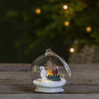 Star Trading LED glasbol Forest Friends ijsbeer met boom transparant, bruin, groen, wit