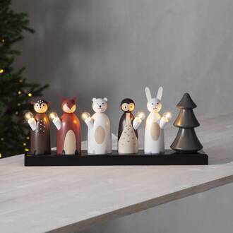 Star Trading LED kandelaar Forest Friends, 5-lamps donkerbruin, roodbruin, lichtbruin, wit