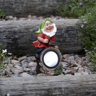 Star Trading LED lamp op zonne-energie Gnomy kleurrijk/rood plastic 21 cm houthakker kleurrijk, rood