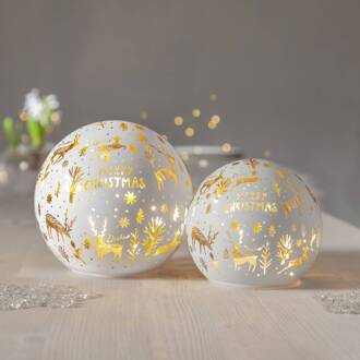 Star Trading LED lichtbol Vrolijk kerstfeest Ø 12cm wit glas op batterijen wit, amber