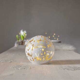 Star Trading LED lichtbol Vrolijk kerstfeest Ø 15cm wit glas op batterijen wit, amber