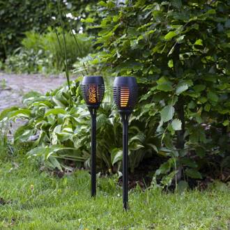 Star Trading LED-solar-grondspies lamp Flame, 2 per set zwart