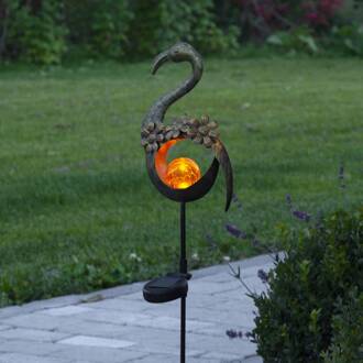 Star Trading LED solarlamp Melilla Bird in flamingo-vorm bruin, goud, barnsteen