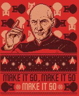 Star Trek: The Next Generation Make It So Christmas Jumper - Red - L Rood