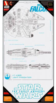 STAR WARS 7 - GLASS POSTER - Millenium Falcon Blue Print - 50X25 cm