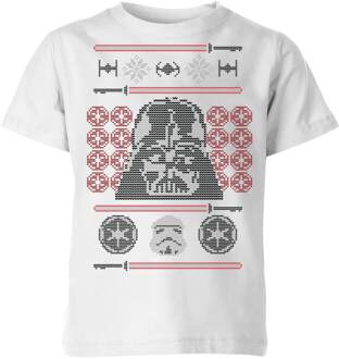 Star Wars Darth Vader Face Knit Kids' Christmas T-Shirt - White - 122/128 (7-8 jaar) - Wit - M