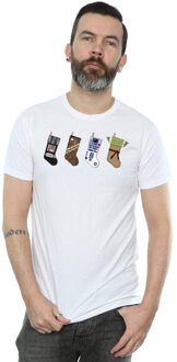 Star Wars Heren Kerstmis Kousen T-Shirt (Wit) - maat S