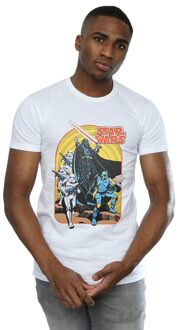 Star Wars Heren Vintage Stripscène T-shirt (Wit) - XL