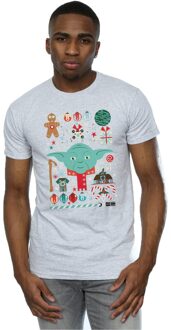 Star Wars Heren Yoda Kerstmis T-Shirt (Sportgrijs) - maat L Lichtgrijs