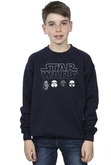 Star Wars Jongens Sweatshirt met Karakterhoofden (Marineblauw) - maat 3-4J / 98-104cm Navy