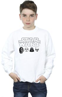 Star Wars Jongens Sweatshirt met Karakterhoofden (Wit) - maat 5-6J / 110-116cm