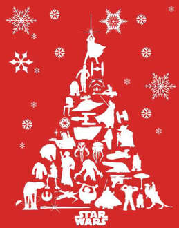 Star Wars Karakters Kerstboom Kerst T-Shirt- Rood - L