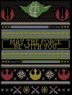 Star Wars May The Force Be With You Pattern kerst T-shirt - Zwart - 3XL - Zwart