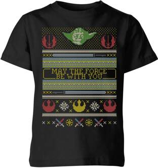Star Wars May The Force Be With You Pattern Kinder kerst T-shirt - Zwart - 134/140 (9-10 jaar) - Zwart - L