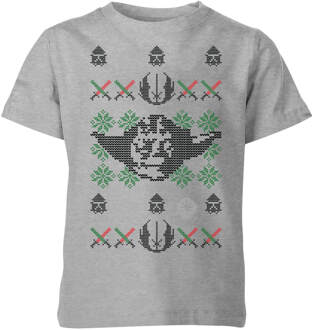 Star Wars Yoda Face Knit Kids' Christmas T-Shirt - Grey - 98/104 (3-4 jaar) Grijs - XS