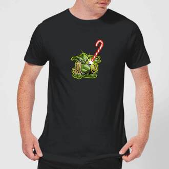 Star Wars Yoda met Zuurstok Kerst T-Shirt- Zwart - XL
