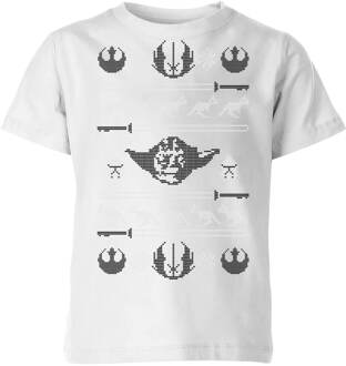 Star Wars Yoda Sabre Knit Kids' Christmas T-Shirt - White - 98/104 (3-4 jaar) - Wit - XS