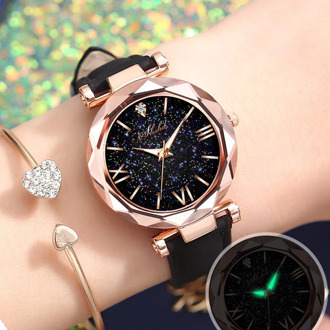 Starry Sky Clock Relogio Feminino Women Watches Luxury Brand Luminous Frosted Ladies Watch Leather Strap Gift Reloj Mujer 2020