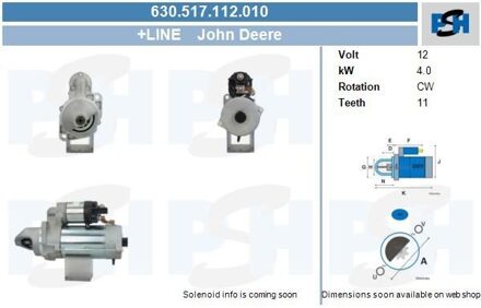 Starter John Deere 4.0 kw 630517112010