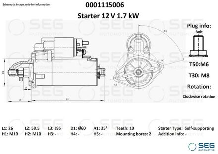 Starter Mercedes 1.7 kw 0001115006