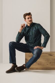 State Of Art Overhemd Poplin Print Navy Groen Blauw - M