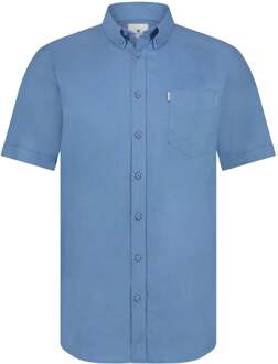 State Of Art Short Sleeve Overhemd Linnen Blauw - 3XL,L,M
