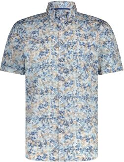 State Of Art Short Sleeve Overhemd Print Blauw Beige - L,XL,XXL