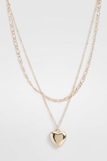 Statement Heart Layered Necklace, Gold - ONE SIZE