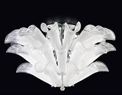 Statige plafondlamp PETALI van Muranoglas chroom, wit, helder