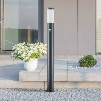 Statius tuinpadverlichting, antraciet/wit, sensor, 100cm antraciet, opaal