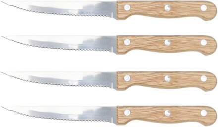 Steakmessen/vleesmessen - 12x - bestek -23 cm - houten handvat