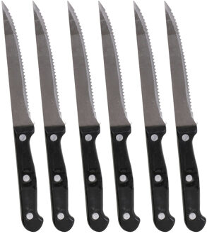 Steakmessen/vleesmessen - 6x stuks - RVS - zwart/zilver - 22 cm - Messen