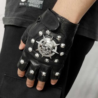 Steampunk Biker Lederen Handschoenen Mens Skull Punk Rock Handschoenen just handschoenen