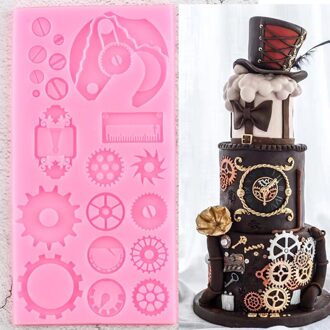 Steampunk Gear Grens Siliconen Mallen Diy Baby Verjaardag Cupcake Topper Fondant Cake Decorating Gereedschap Snoep Klei Chocolade Mallen