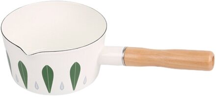 Steelpan 1L Emaille Melk Pot Houten Handvat Kleine Pot Olie Friteuse Keukengerei, Geen Deksel wit groen