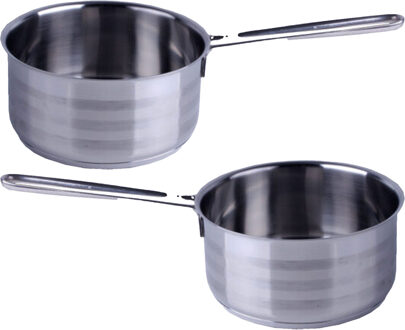 Steelpan/sauspan - 2x - RVS - D14 cm - 1L - Alle Warmtebronnen - Steelpannen Zilverkleurig