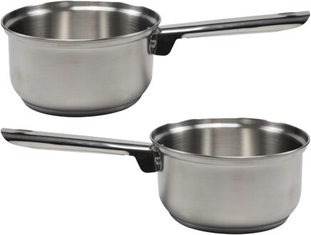 Steelpan/sauspan - 2x - RVS - D16 cm - 1L -A Alle warmtebronnen - Steelpannen Zilverkleurig