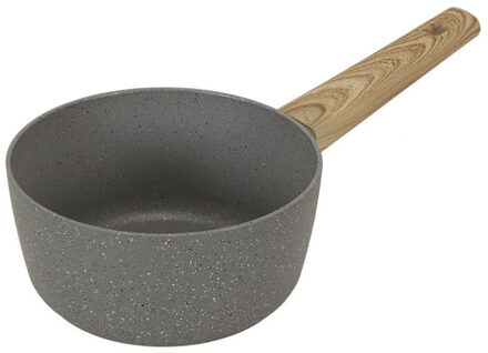 Steelpan/sauspan Sunrise - Alle warmtebronnen - Grijs - Dia 18 cm - handvat hout effect - aluminium
