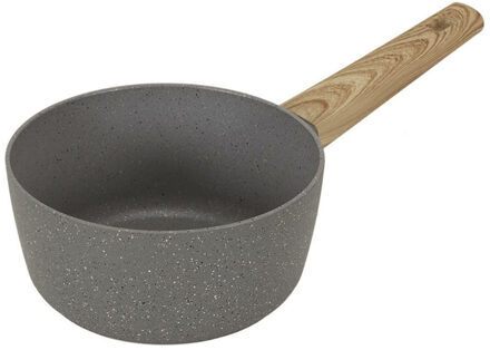 Steelpan/sauspan Sunrise - Alle warmtebronnen - Grijs - Dia 20 cm - handvat hout effect - aluminium